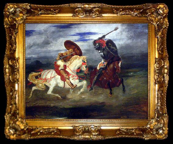 framed  Eugene Delacroix Combat de chevaliers dans la campagne, ta009-2